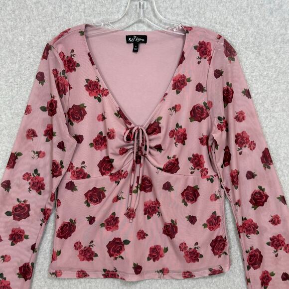 Vtg Self Esteem Babydoll Top Size XL Floral Y2K Stretch Fairy Grunge Whimsigoth - Picture 7 of 16